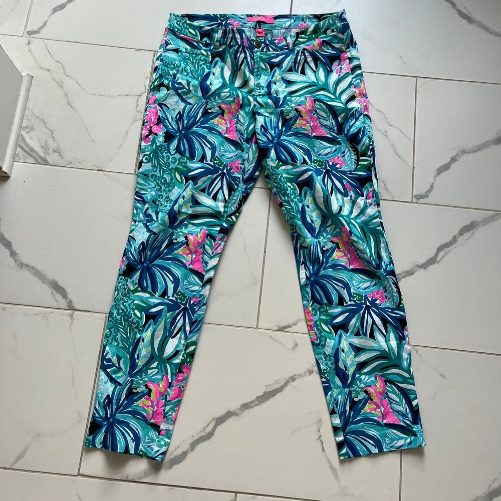 Lilly Pulitzer Kelly Skinny Ankle Pants Maldives Green Hype It Up tropical sz 10